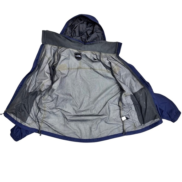 The North Face Men's Navy Blue HyVent Hooded Jacket Large Waterproof Hiking EUC - Picture 8 of 11